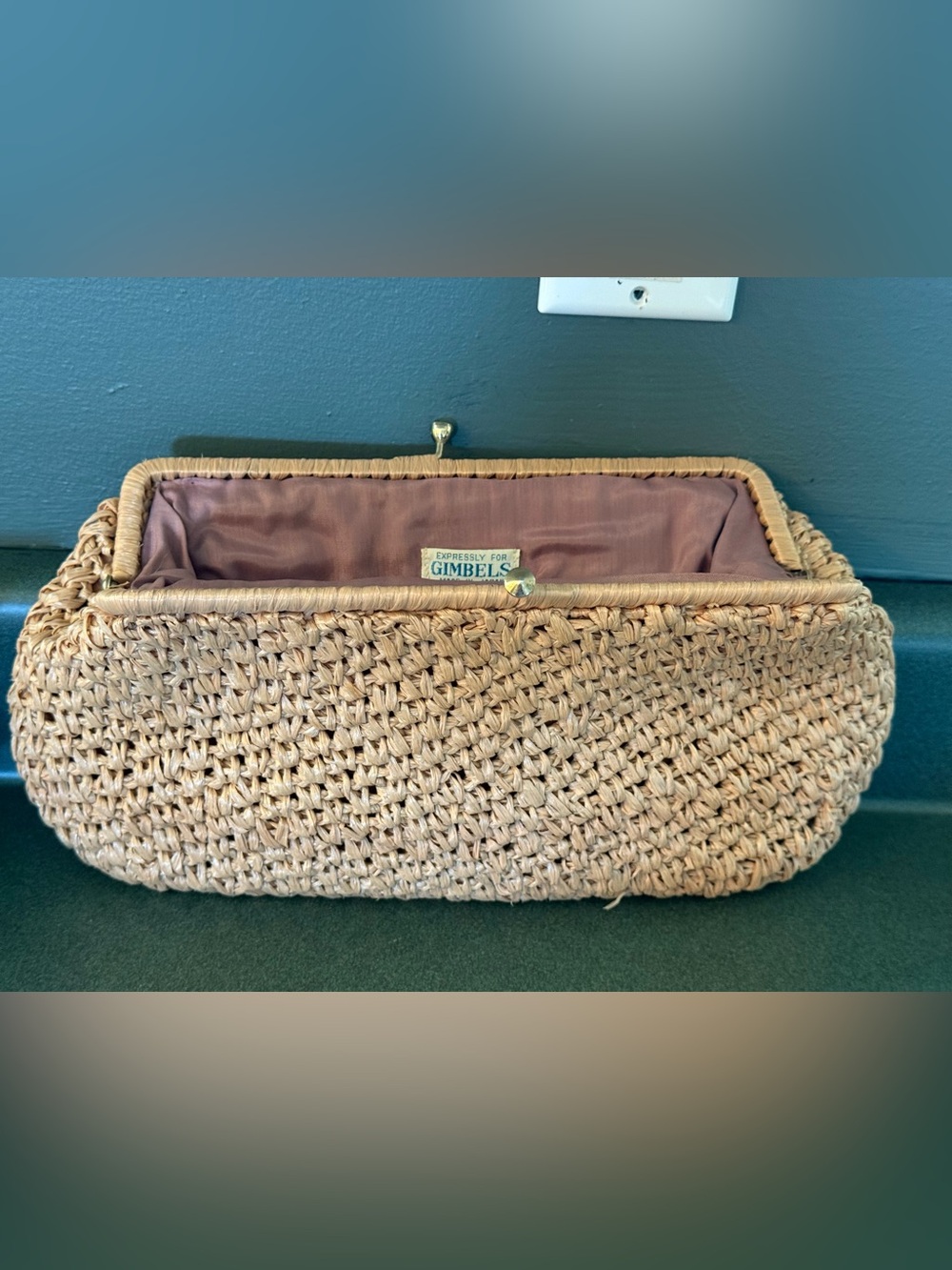 GIMBELS Vintage Woven Straw Clutch in Natural Lined